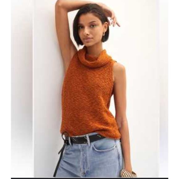 PILCRO Anthropologie Burnt Orange Sleeveless Cable knit Turtleneck Sweater XS - Picture 1 of 5